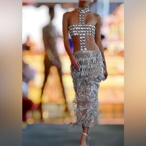 Embellished Crystals Sequin Tassels Black Tie Formal Evening Red Carpet Events